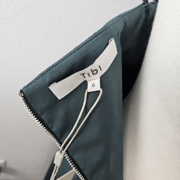 TIBI Eco One Shoulder Dress In Green Size 6 NWT Organic Cotton Party Holiday - Picture 12 of 14